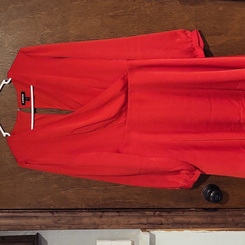 Express, red midi dress,long sleeve.